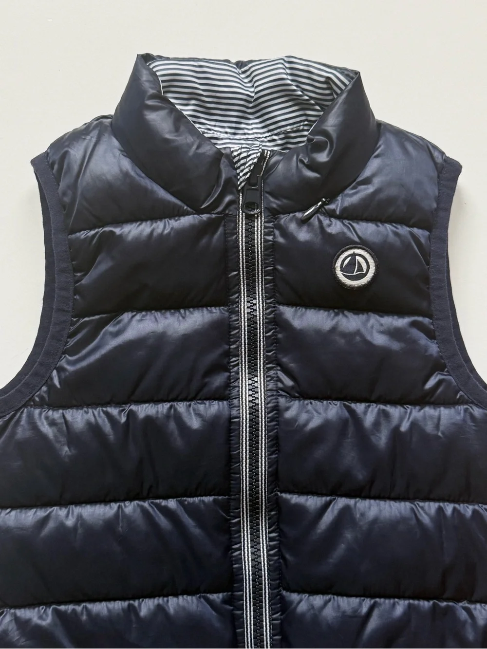 Petit Bateau Baby Unisex Reversible Quilted Puffer Vest - Navy & White - 18M